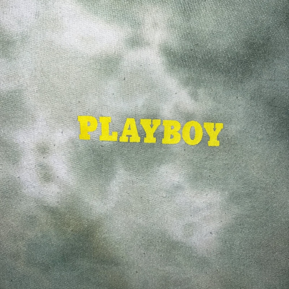 Playboy Hoodie L Butterfly Pinup Back Print Green Tie Dye August 1967 Pullover - Picture 5 of 5